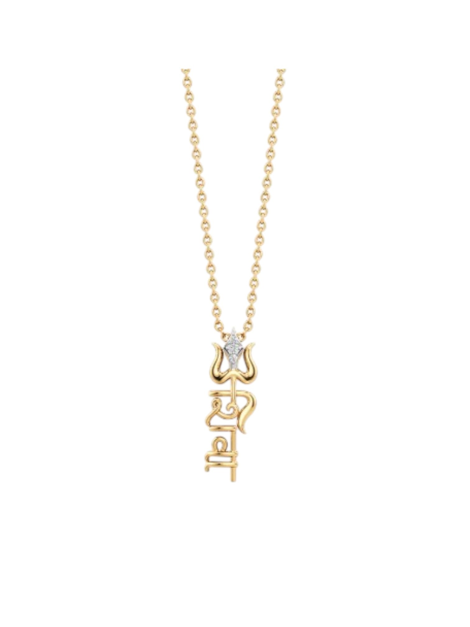 Trendy Trishul Design 925 Sterling Silver CZ Stone Gold Plated Pendant With Chain For Women By Kesardeep